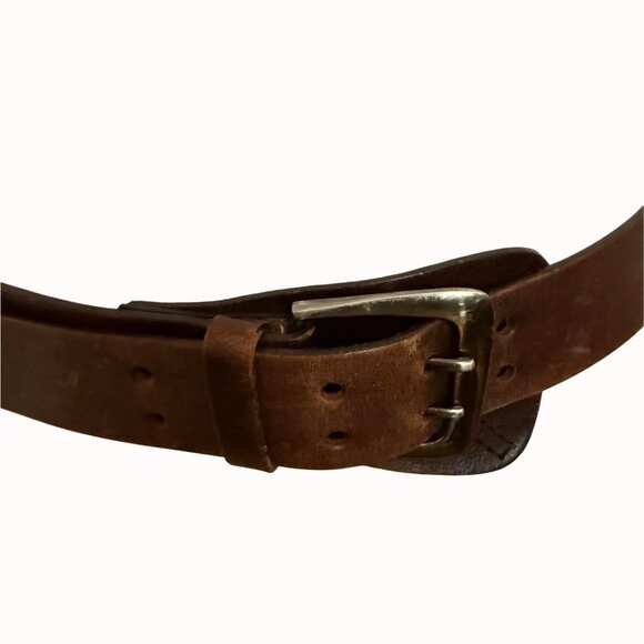 Simply Vera Wang Leather Belt Size M Brown Double Prong VTG Military Style Rare - Picture 2 of 16